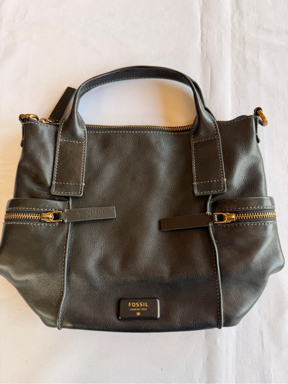 Fossil Emerson Black Leather Satchel with Dual Top Handles